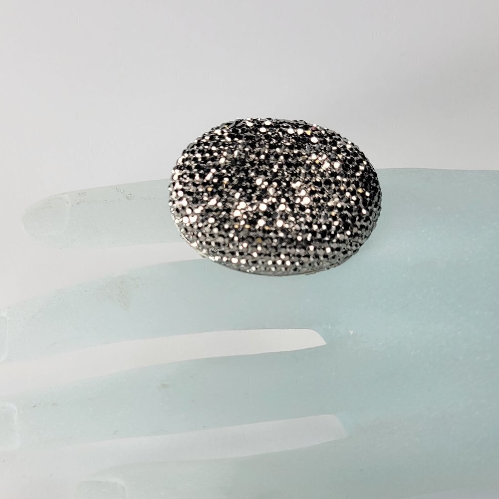 SILVER Grey Fashion Ring Oval Large Rhinestone Sparkly Bling Stretch Band Ring - Picture 3 of 12